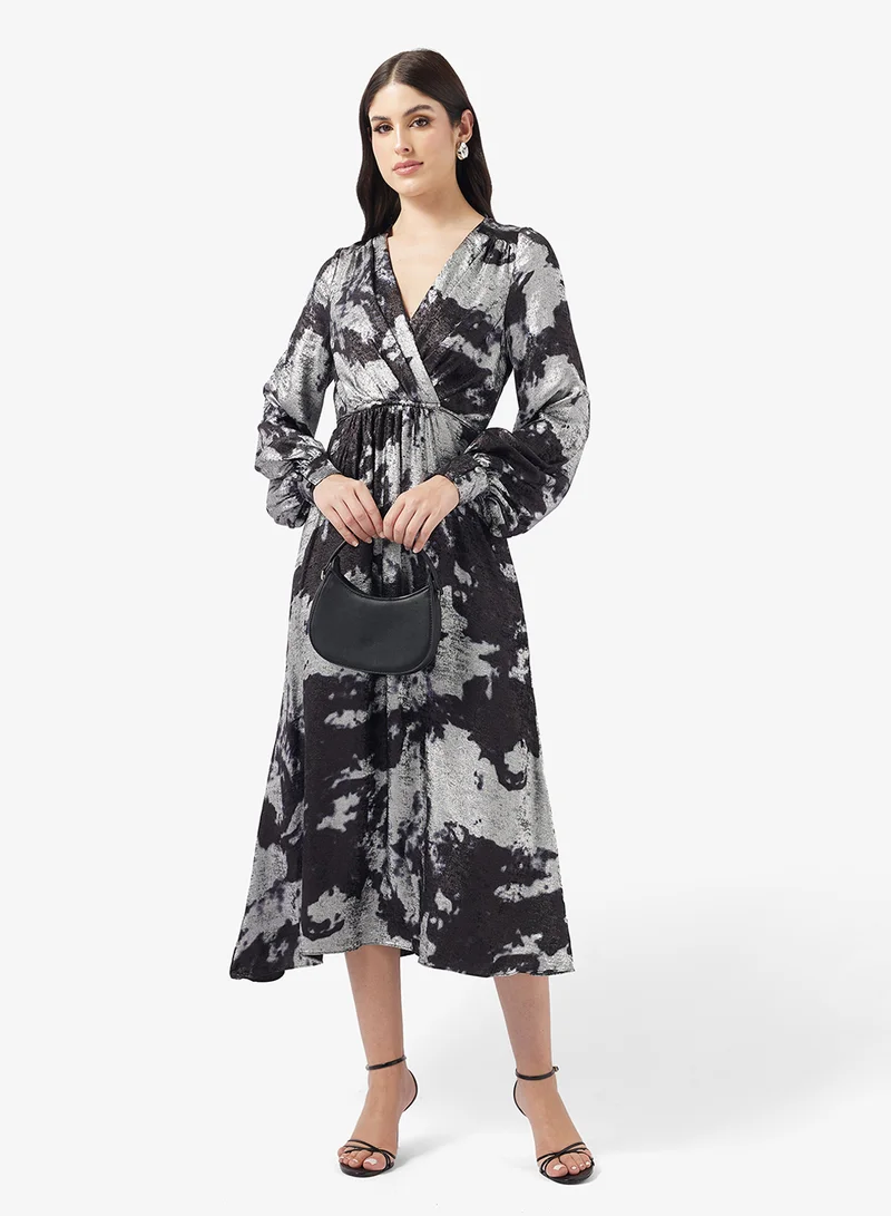 Little Mistress  V Neck Cuff Sleeve Maxi Dress for Women | Best Price UAE